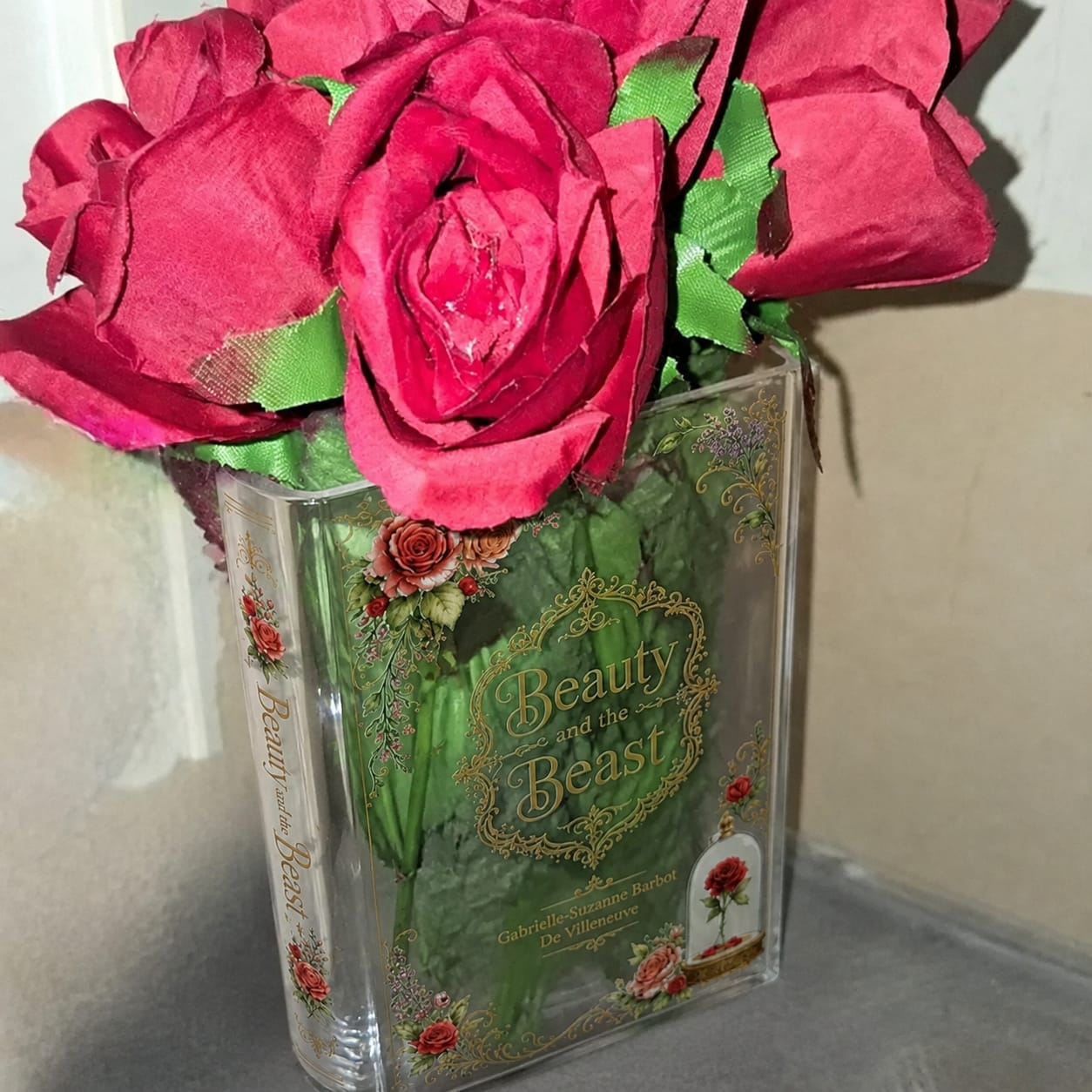 Customer photo review of Beauty and the Beast Acrylic Book Vase Book Lover Gift