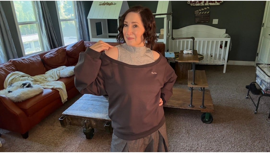 Customer photo review of Aelfric Eden Boxy Layered Off-The-Shoulder Sweatshirt