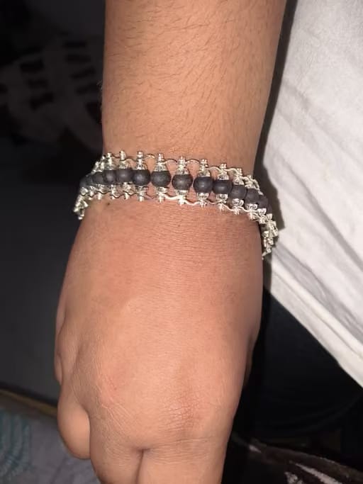 Customer photo review of Silver Plated Karungali Modern Bracelet - Natural Ebony Wood