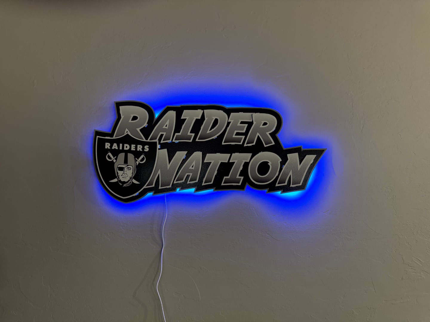 Customer photo review of Las Vegas Raiders - Hex Head EXCLUSIVE "Raider Nation" Wordmark 3D Metal Wall Art