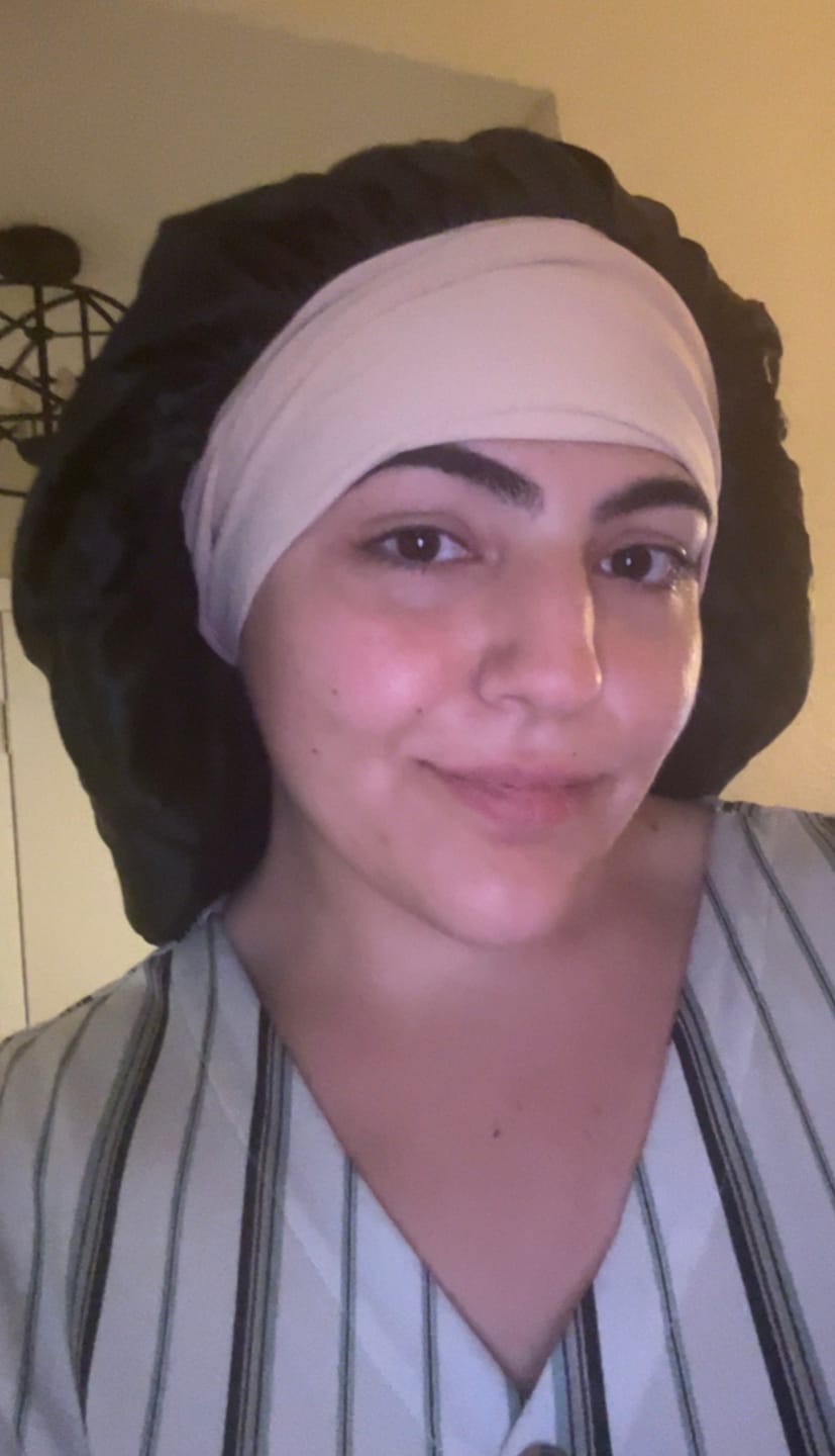 Customer photo review of XL Hair Bonnet Organic Silk