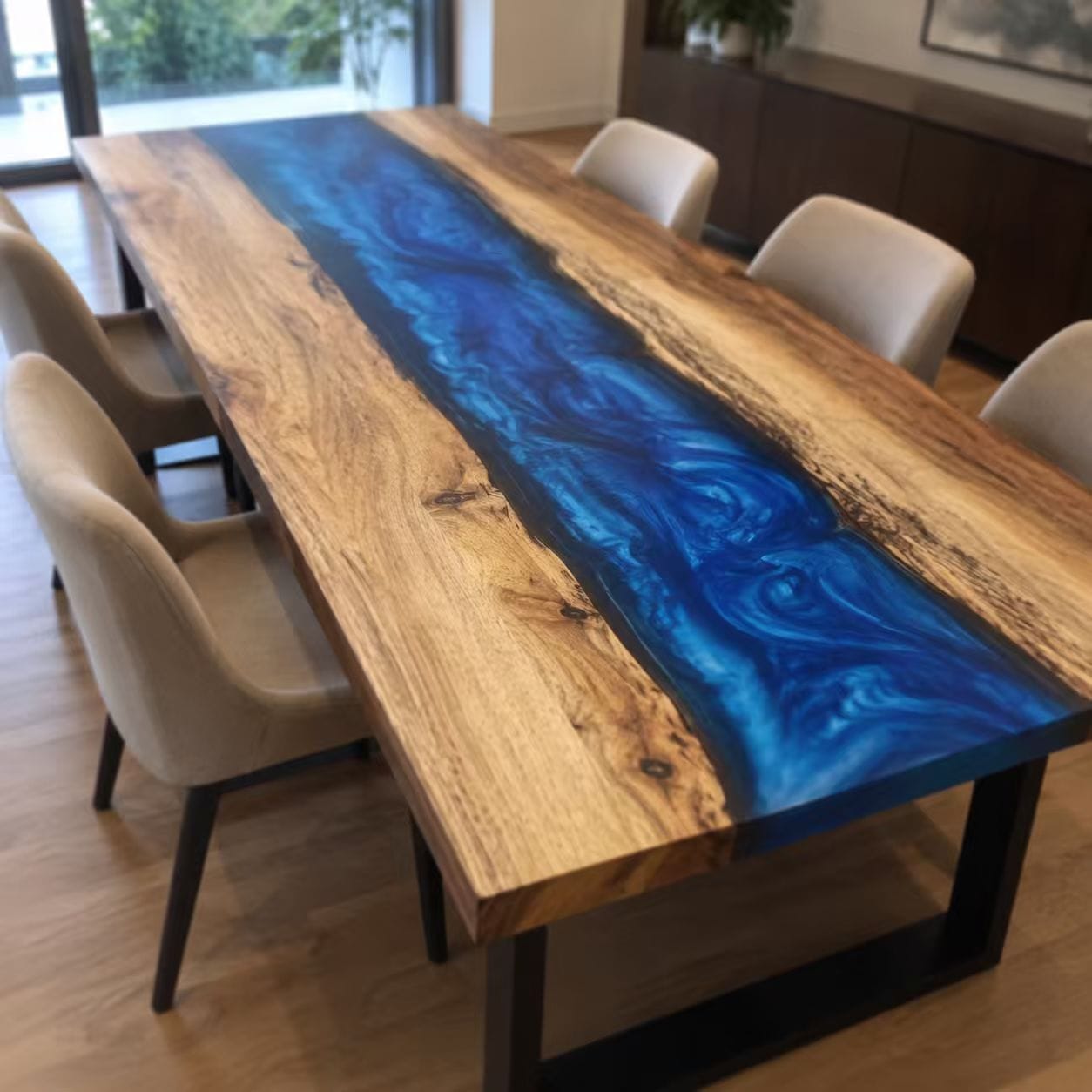 Customer photo review of Walnut Wood with Transparent Epoxy Resin Dining Table