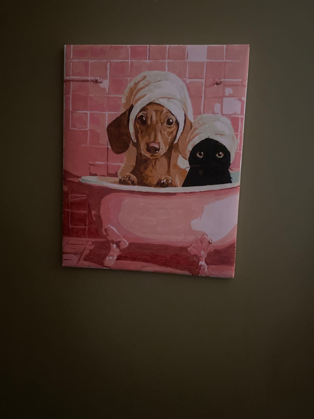 Customer photo review of Dachshund & Cat in Bath | Paint by Number