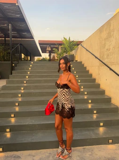 Customer photo review of Kate Zebra Lace Cami Mini Dress