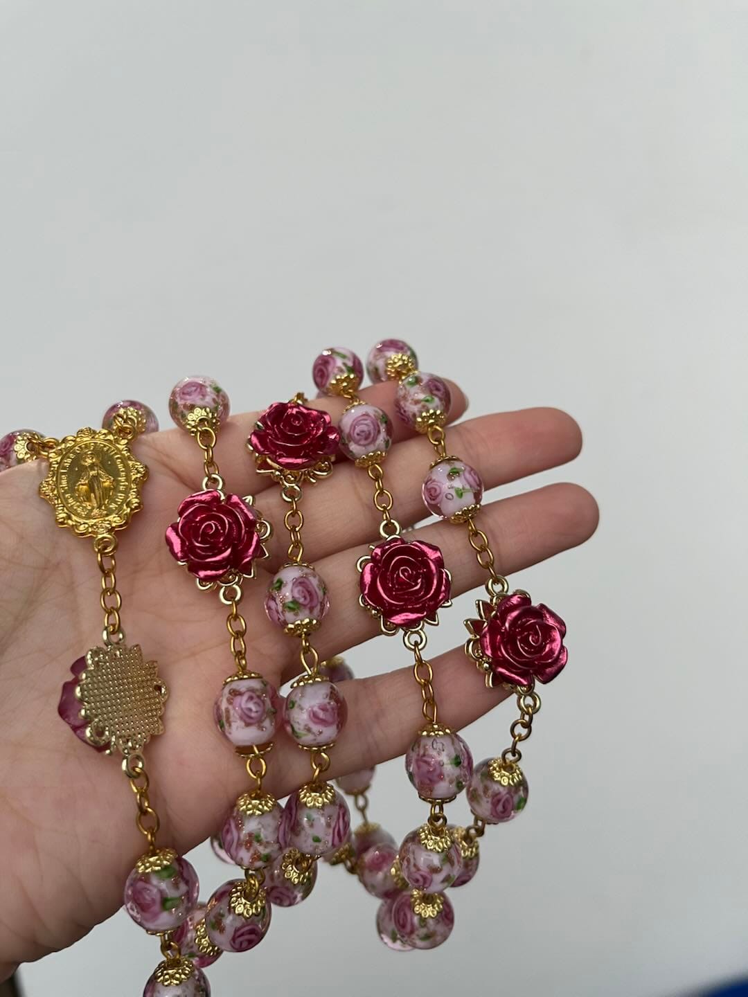 Customer photo review of SolaceBeads Handmade Floral Glass Rosary : Lampworkbeads Beads with Rose, Crafted With Devout Spirit