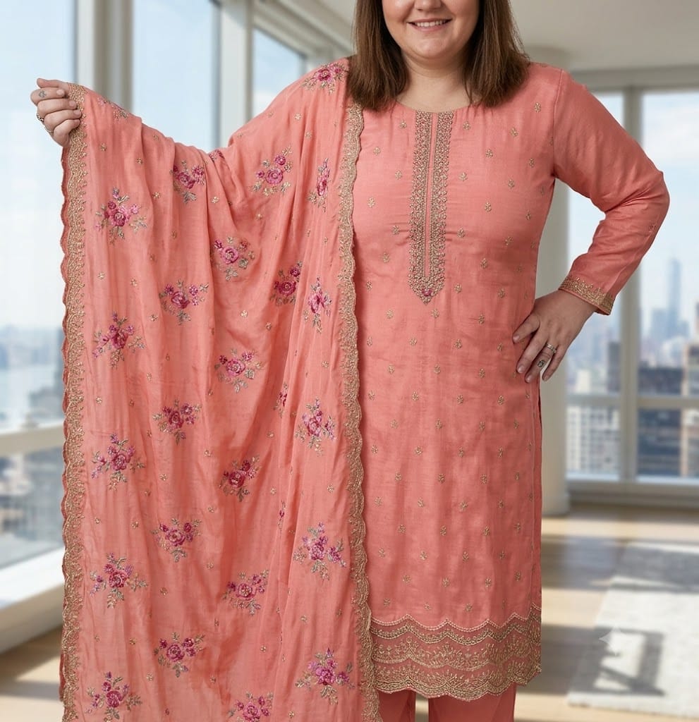 Customer photo review of Peach Color Embroidery Work Bridal Look Salwar Kameez For Wedding-Party