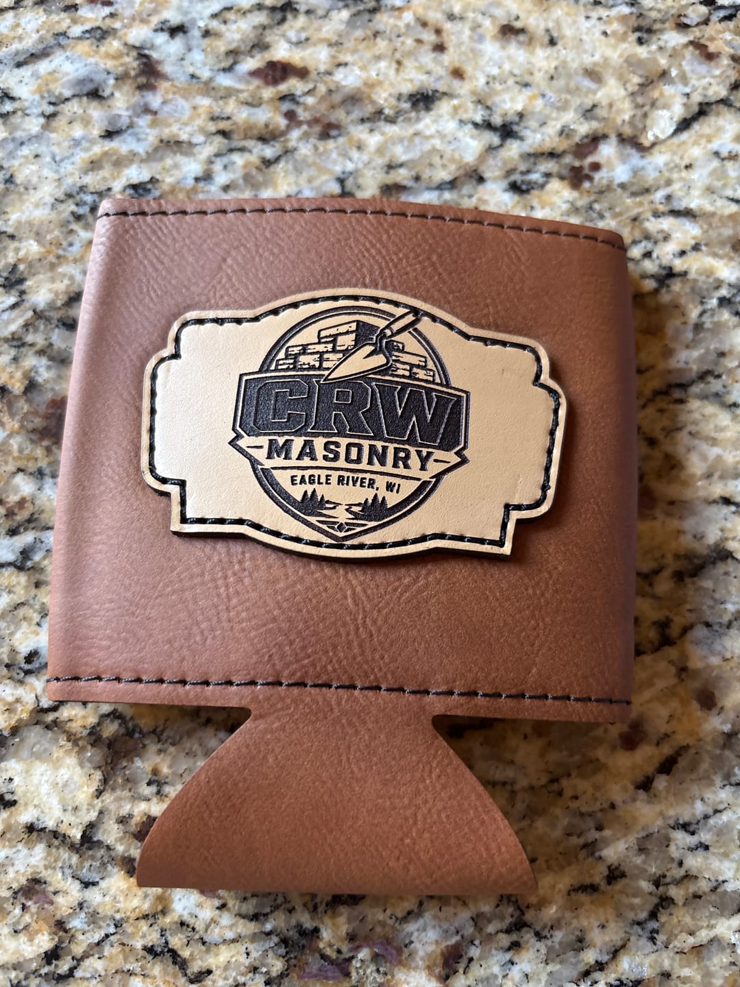 Customer photo review of Custom Leather Patch Koozies
