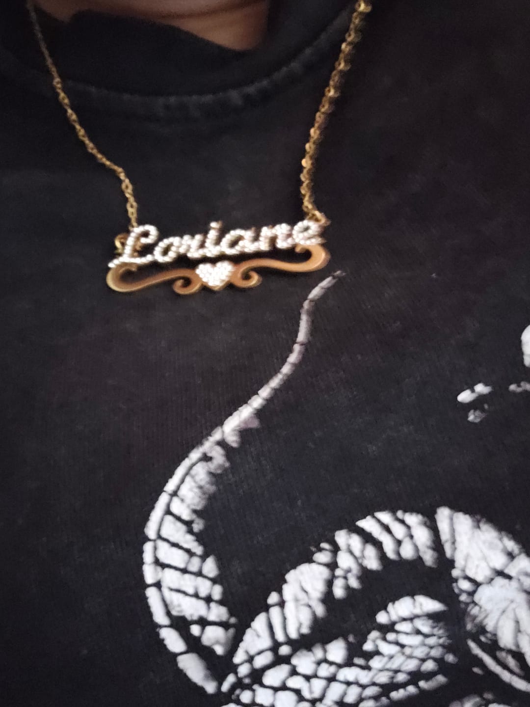 Customer photo review of Iced Heart Name Necklace