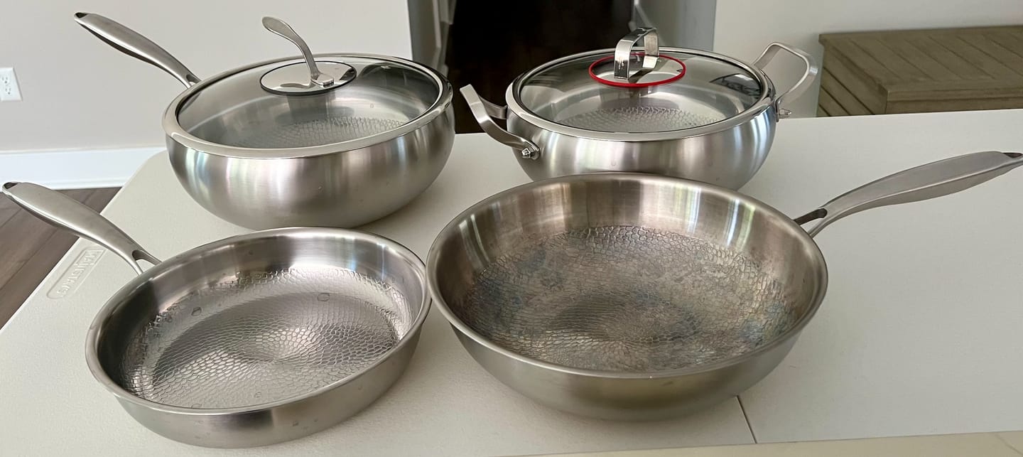 Customer photo review of Hand-Hammered Titanium Essentials Kitchen Set with 2 Lids (10, 11 & 12 Inch)