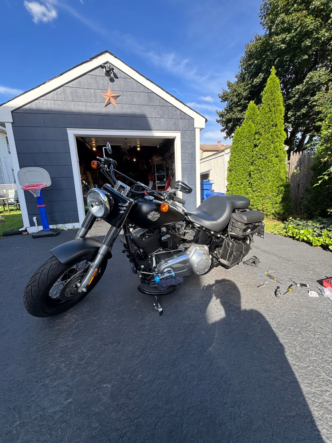 Customer photo review of 20L - Incognito Quick-Mount Small Harley Softail Slim FLS Motorcycle Saddlebags
