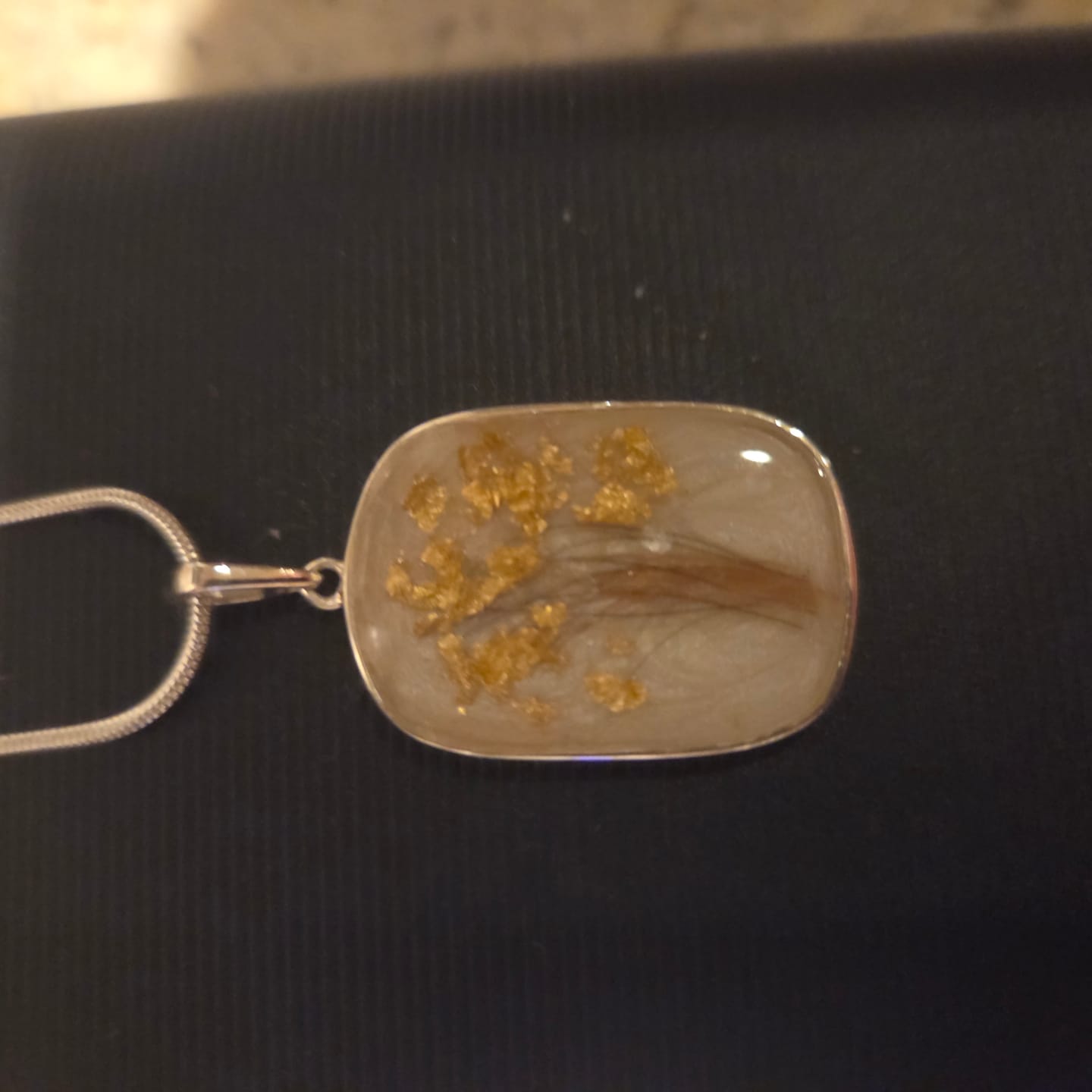 Customer photo review of Large Rectangle Tree of Life Pendant with Hair/Fur - Engravable