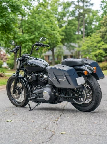 Customer photo review of 42L - Baldur Extra Large Leather Wrapped Motorcycle Hard Saddlebags for Harley Softail Street Bob FXBB/S