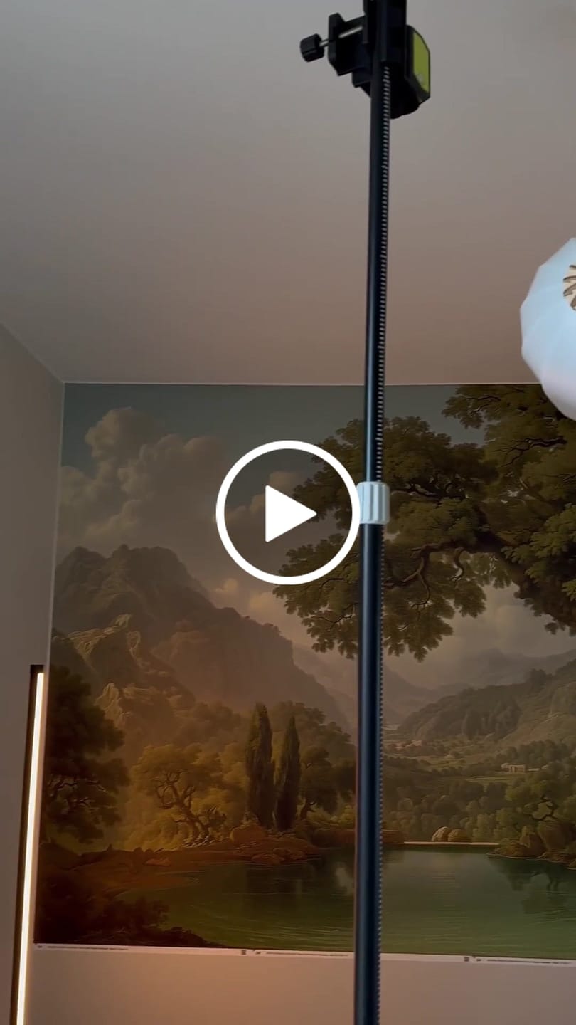 Customer video review of Classic Mountain View Mural with Large Tree Romantic Landscape Painting Style Wallpaper Serene Nature Wall Art