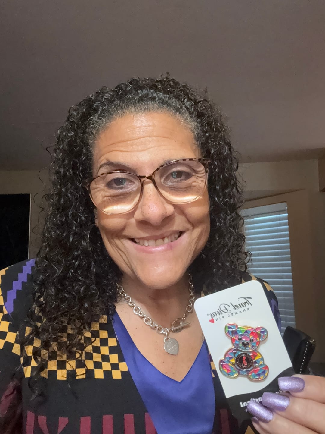 Customer photo review of Geometric Teddy Bear Pin