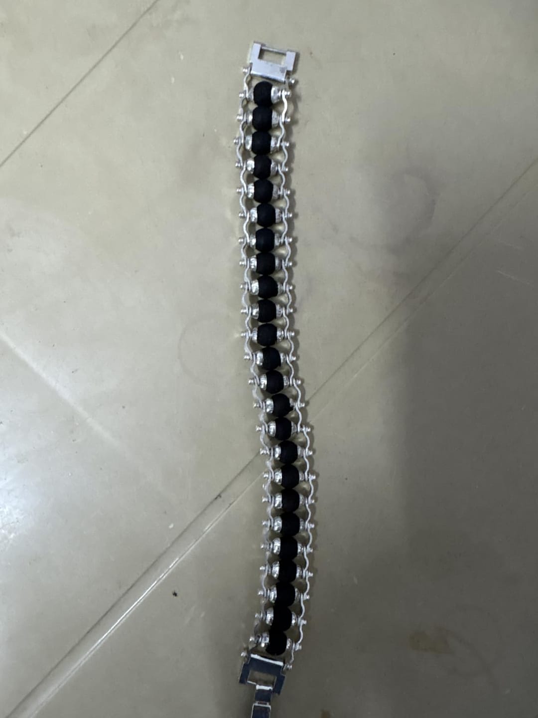 Customer photo review of Silver Plated Karungali Modern Bracelet - Natural Ebony Wood