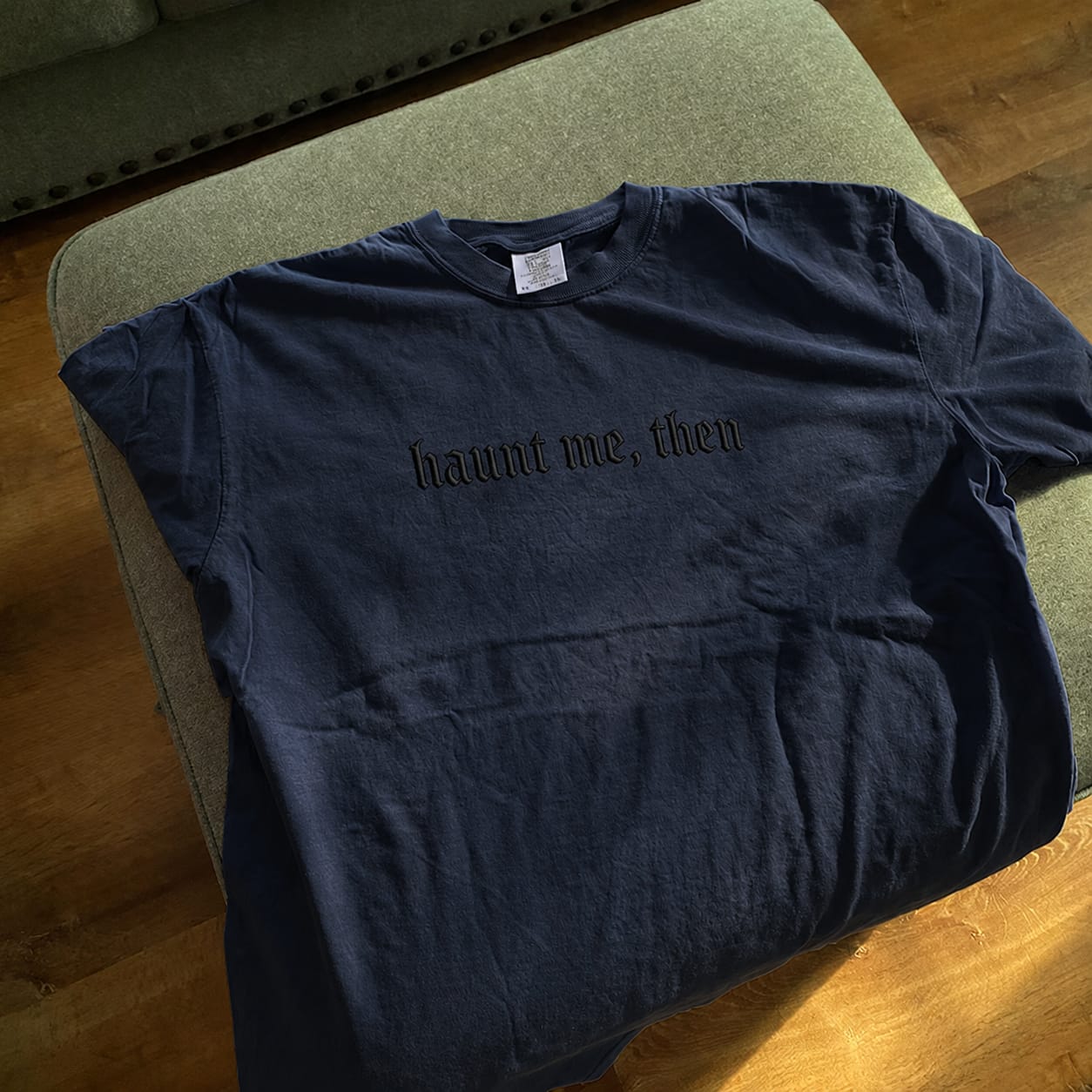 Customer photo review of Haunt Me Then Embroidered Comfort Colors T-Shirt | Gothic Book Lover Gift