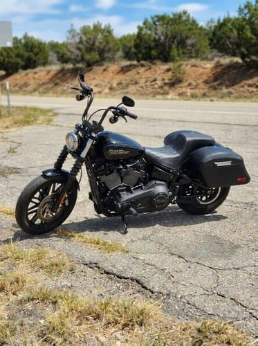Customer photo review of 44L - Lamellar Stallion Extra Large Leather Covered Motorcycle Hard Saddlebags for Harley Softail Street Bob FXBB/S