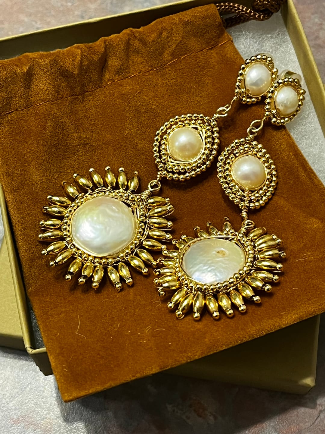 Customer photo review of Celeste Pearl Drop Earrings