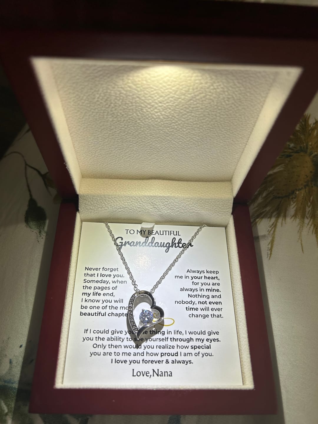 Customer photo review of Gift for Granddaughter from Grandpa Forever Love Necklace with Message
