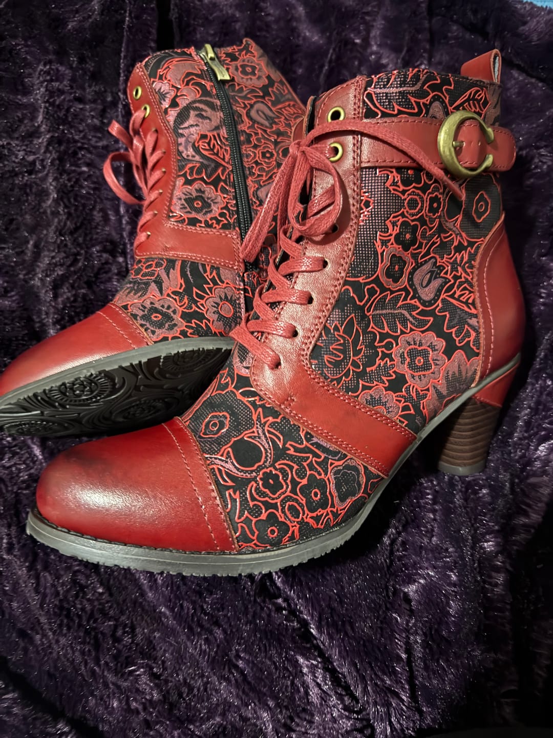 Customer photo review of Timeless Grace Floral Lace-Up Ankle Boots