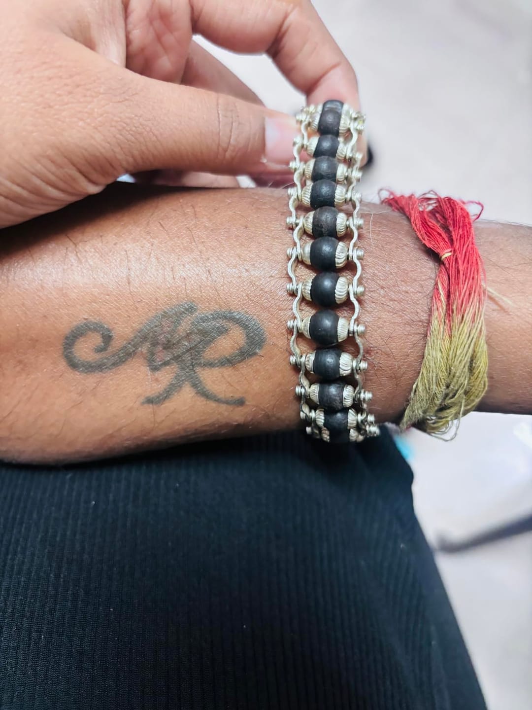 Customer photo review of Silver Plated Karungali Modern Bracelet - Natural Ebony Wood