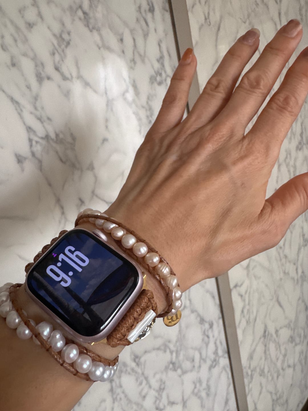 Customer photo review of Graceful Freshwater Pearl Apple Watch Strap