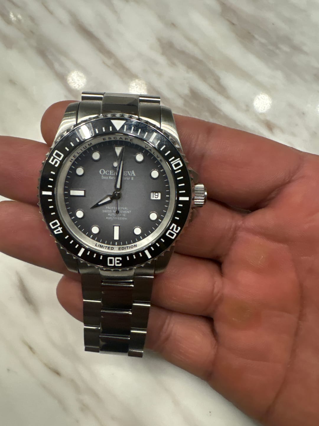 Customer photo review of Oceaneva Men's Deep Marine Explorer II 1250M Pro Diver Watch Gray Fade Dial