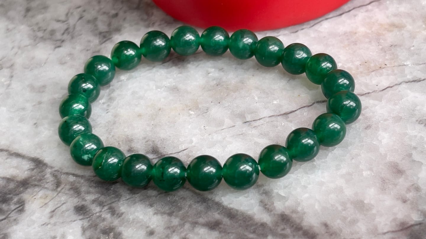 Customer photo review of Natural Green Jade Crystal Bracelet – Vastu Remedy for Abundance & Protective Harmony | 8mm Beads