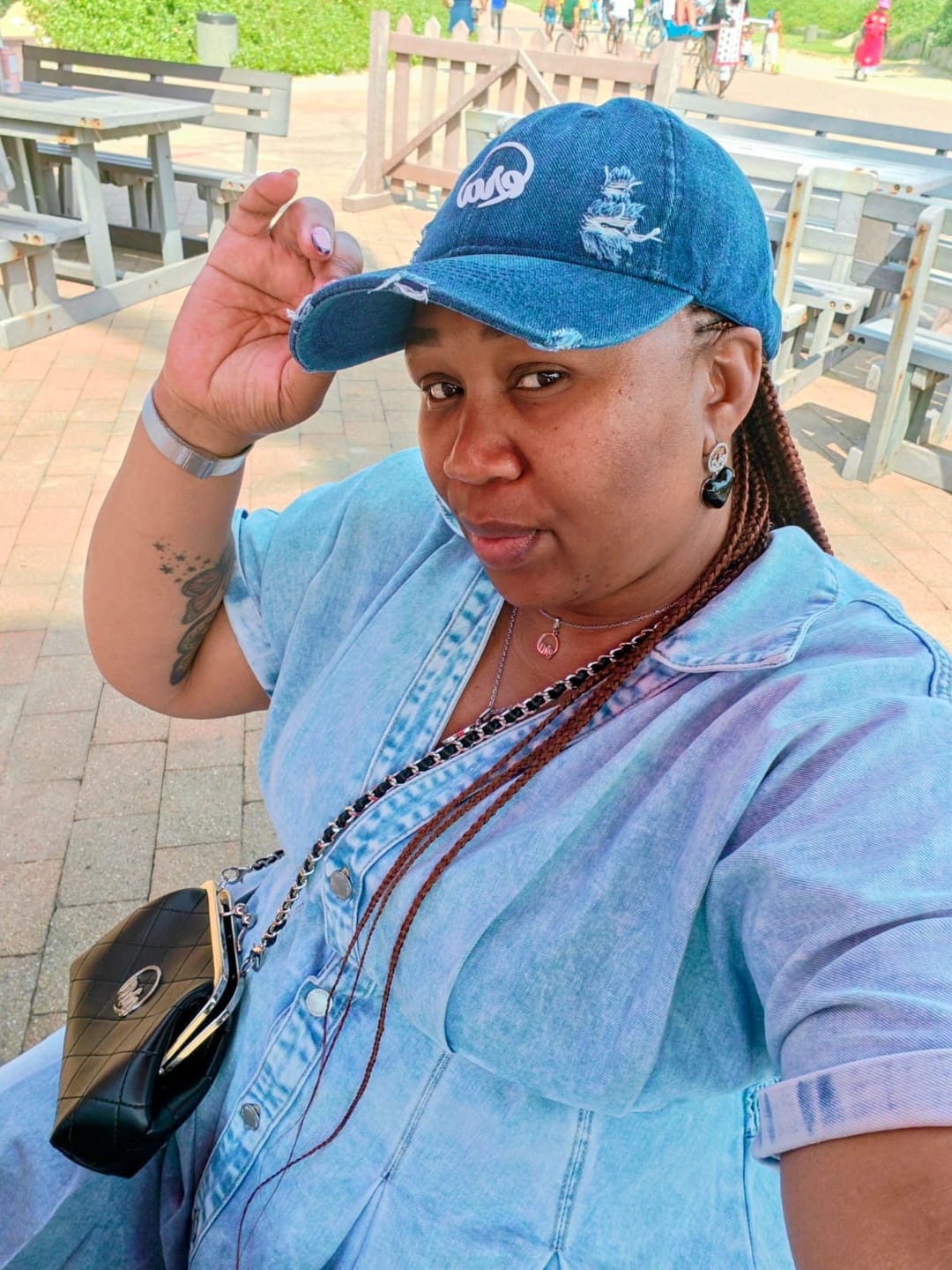 Customer photo review of Era Distressed Denim Cap