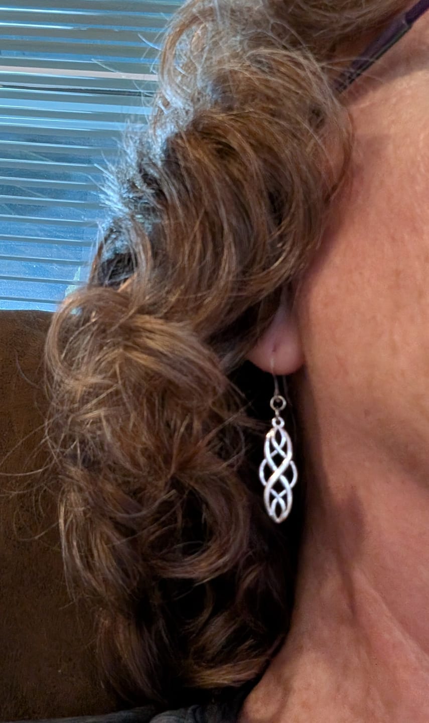 Customer photo review of Infinity Loops Dangles Hypoallergenic Earrings for Sensitive Ears with Plastic Posts