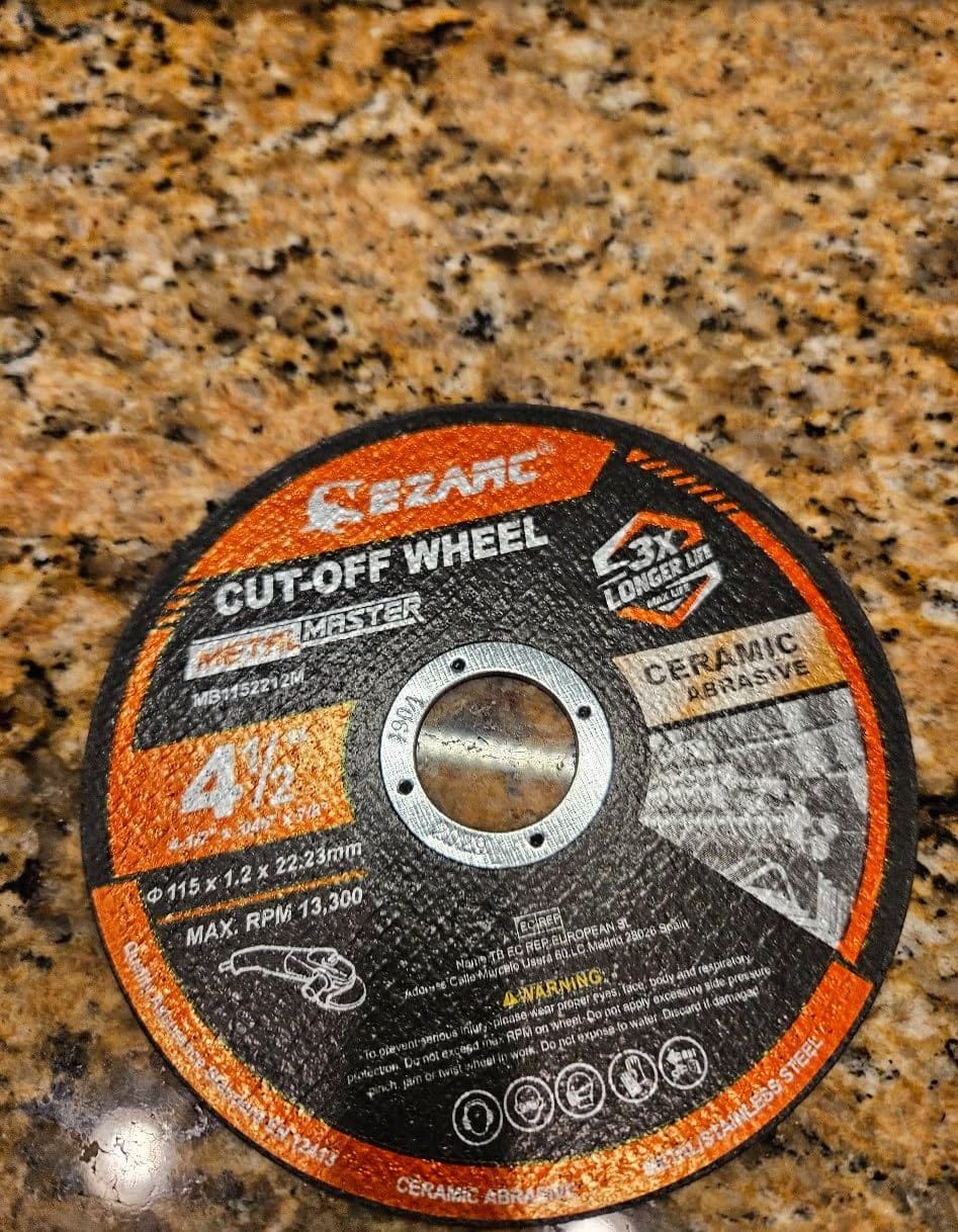 Customer photo review of 4.5" Ceramic Cut-Off Wheels 25-Pack for Stainless Steel, Titanium, Steel & Alloys