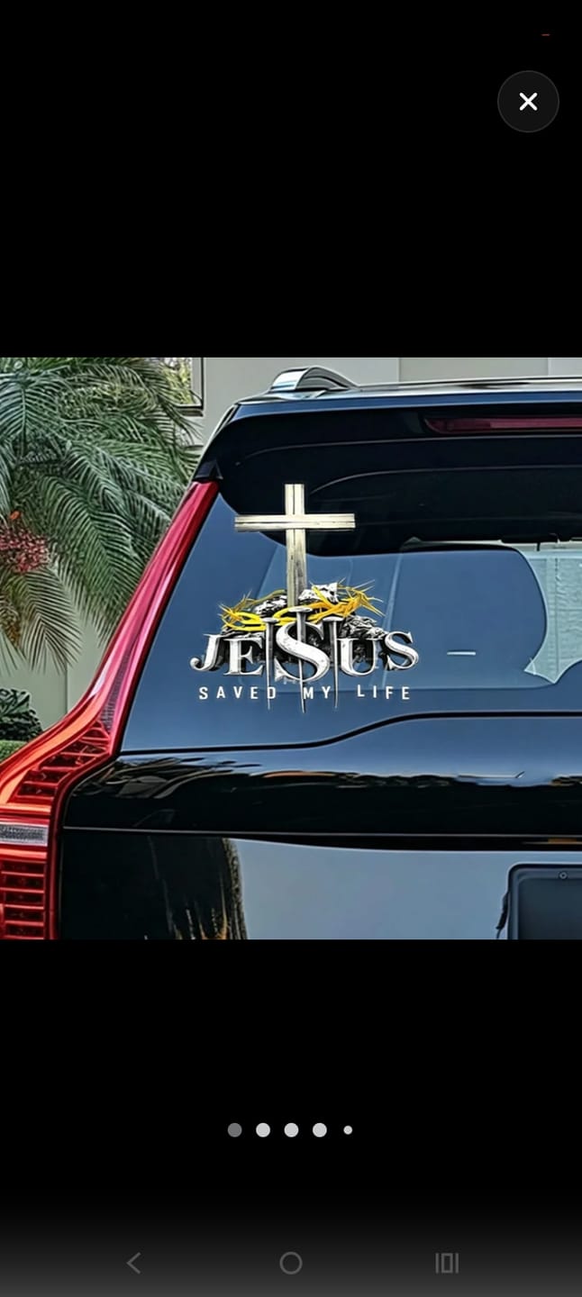 Customer photo review of Christianartworkshop Cross Crown of Thorns Nails JESUS SAVED MY LIFE Waterproof Car Sticker: A Symbol of Redemptive Sacrifice