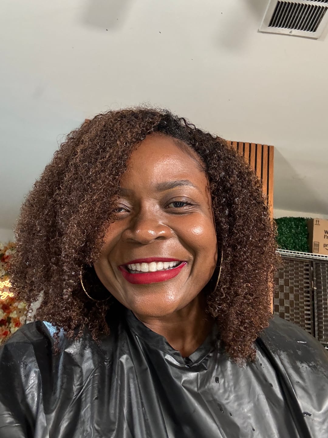 Customer photo review of #T1B/4 Medium Brown Multi-Textured Kinky Curly Human Crochet Hair with Dark Roots