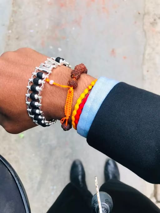 Customer photo review of Silver Plated Karungali Modern Bracelet - Natural Ebony Wood