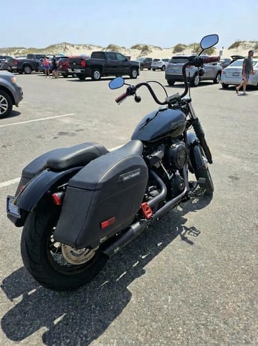 Customer photo review of 44L - Lamellar Stallion Extra Large Leather Covered Motorcycle Hard Saddlebags for Harley Softail Street Bob FXBB/S