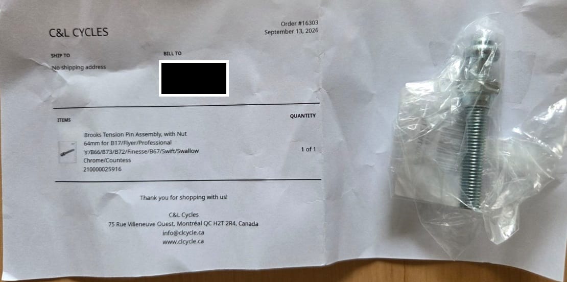 Customer photo review of Brooks Tension Pin Assembly, with Nut