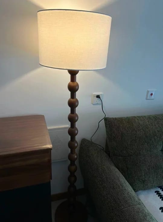 Customer photo review of Medieval Solid Wood Floor Lamp - Retro Wabi-Sabi Standing Sofa Light & Desk Lamp Fixture for Living Room & High-End Home Decor