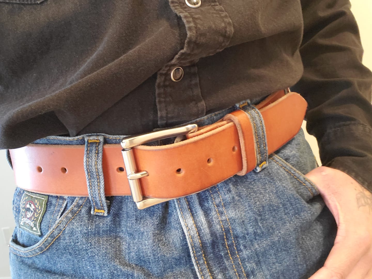 Customer photo review of The Man Belt - Saddle Tan
