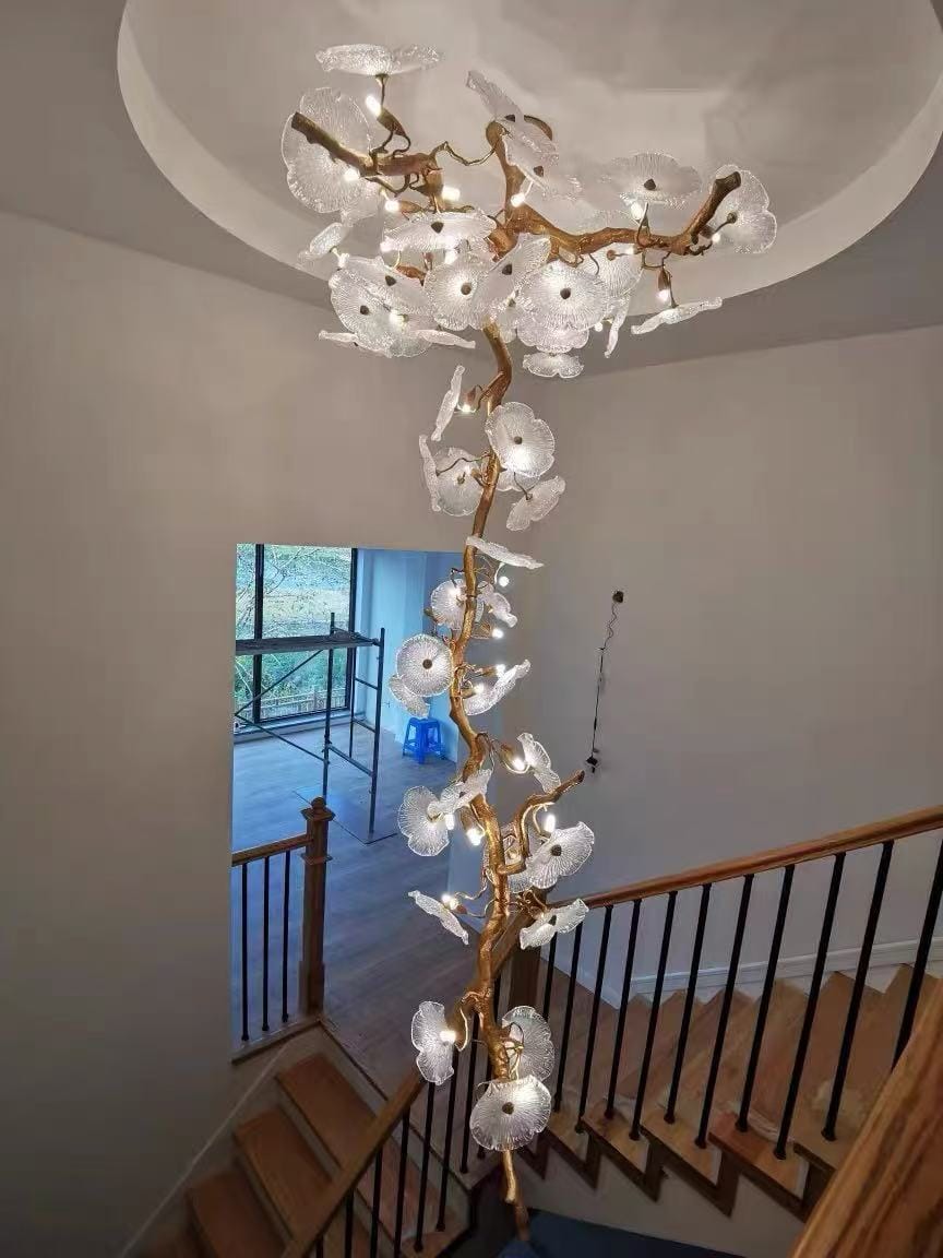 Customer photo review of WOMO Lotus‑Leaf Textured Glass Spiral Chandelier-WM3238