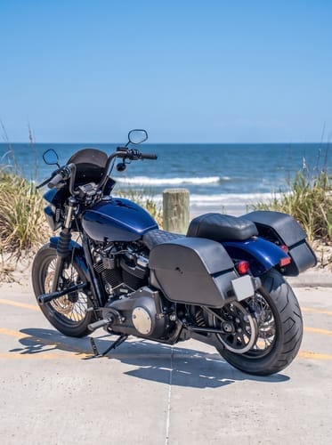 Customer photo review of 28L - Panzer Medium Quick Mount Leather Saddlebags For Harley Softail Street Bob FXBB/S