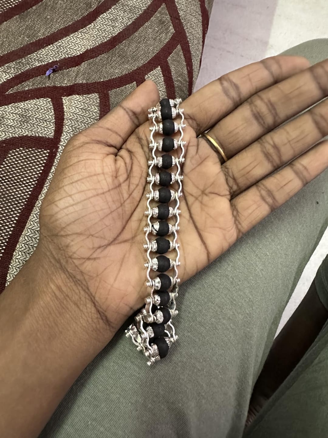 Customer photo review of Silver Plated Karungali Modern Bracelet - Natural Ebony Wood