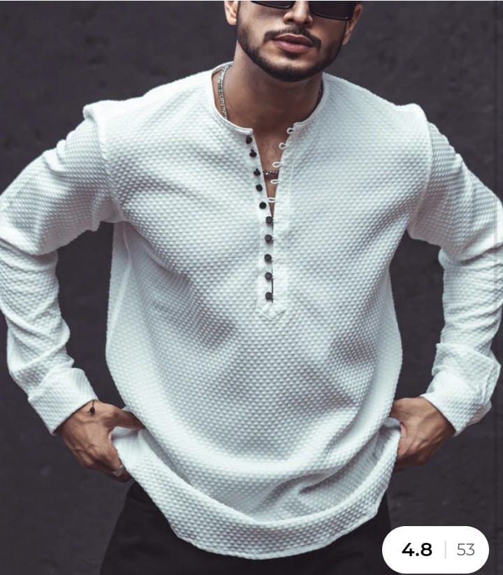 Customer photo review of White Textured Kurta Style Shirt