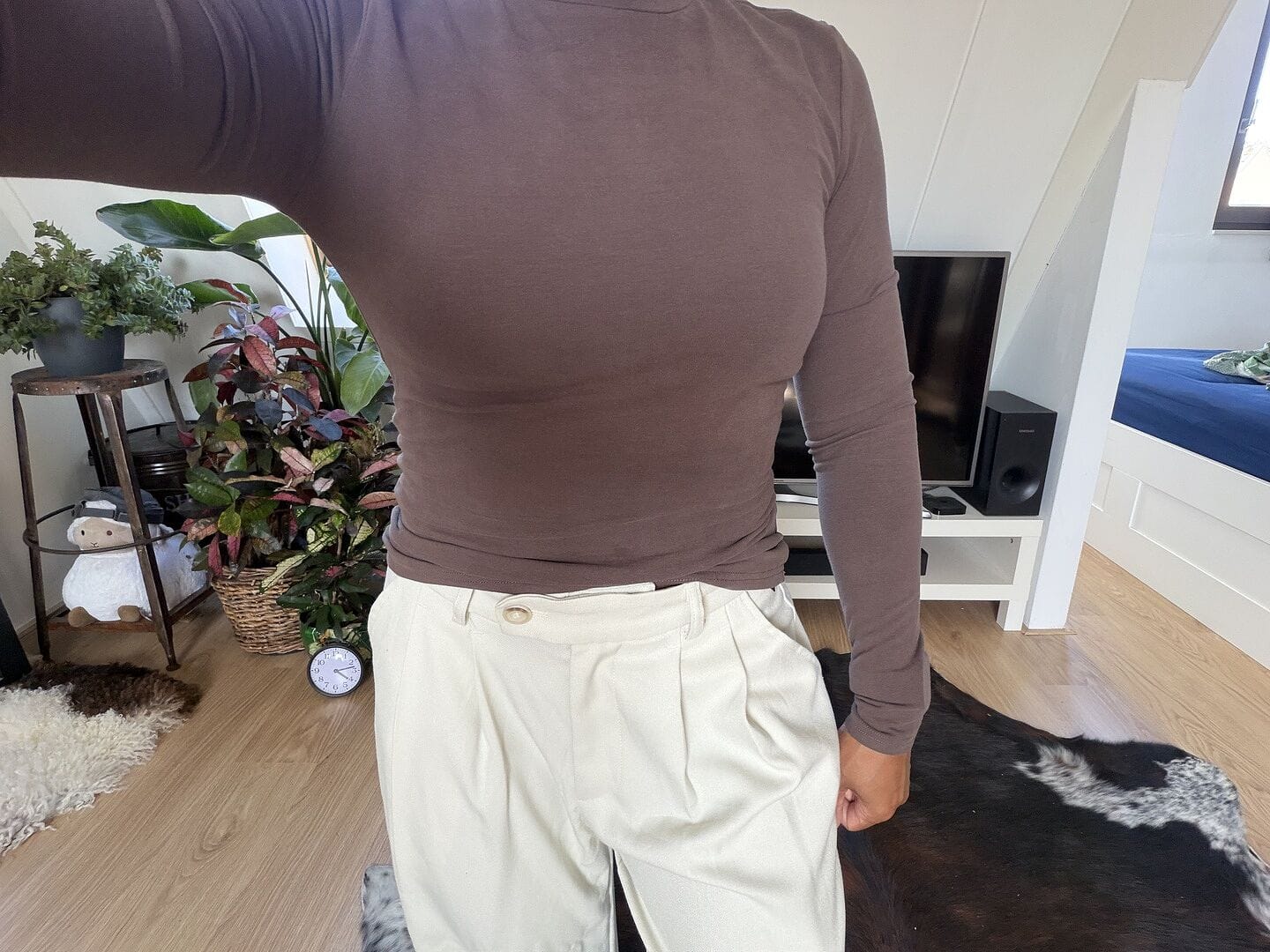 Customer photo review of Fitted Turtleneck Top | Brown