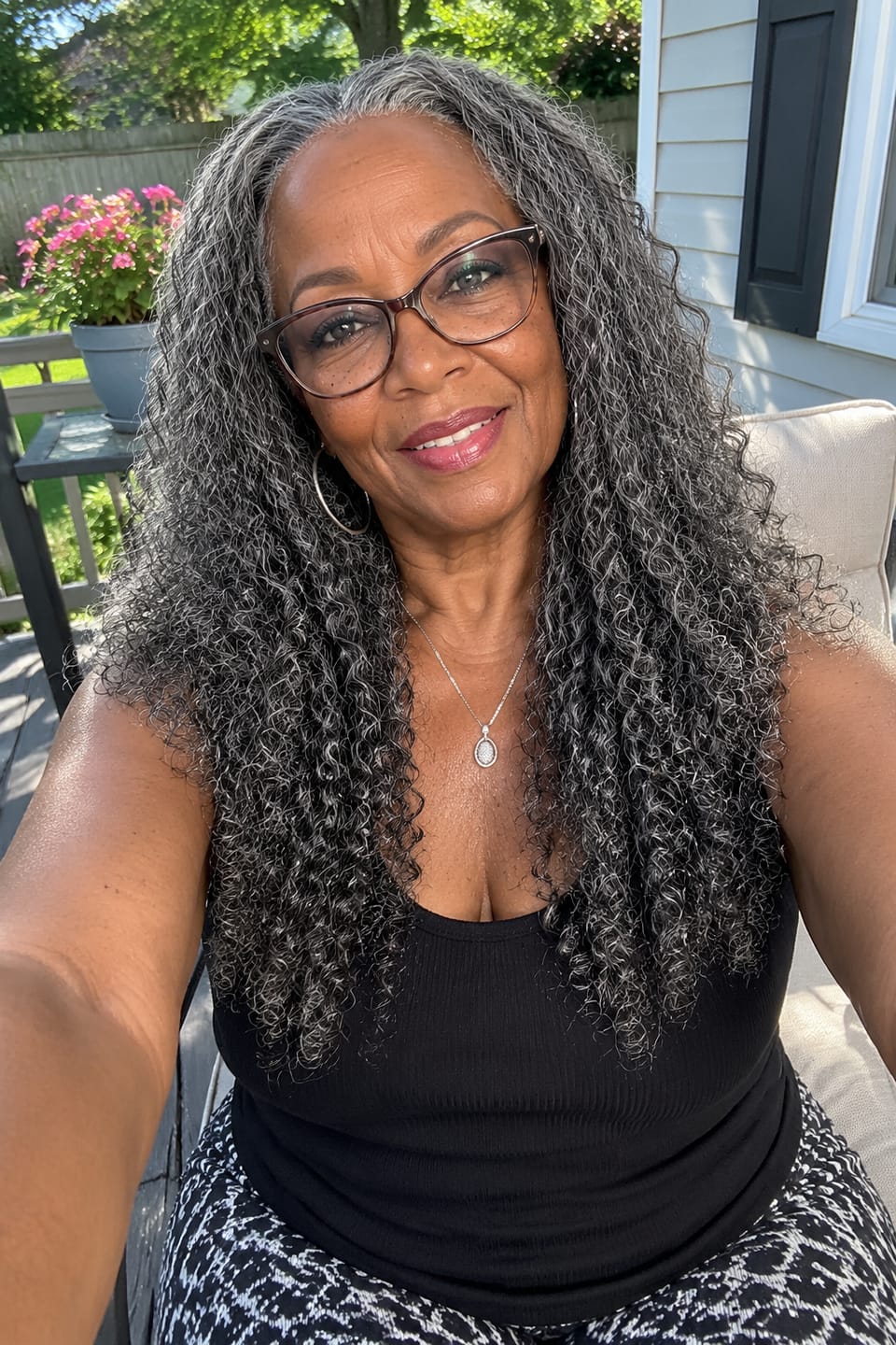 Customer photo review of Luvwin 13x4 Salt And Pepper Long Deep Curly Glueless Gray Color Pre-Cut Lace Wig