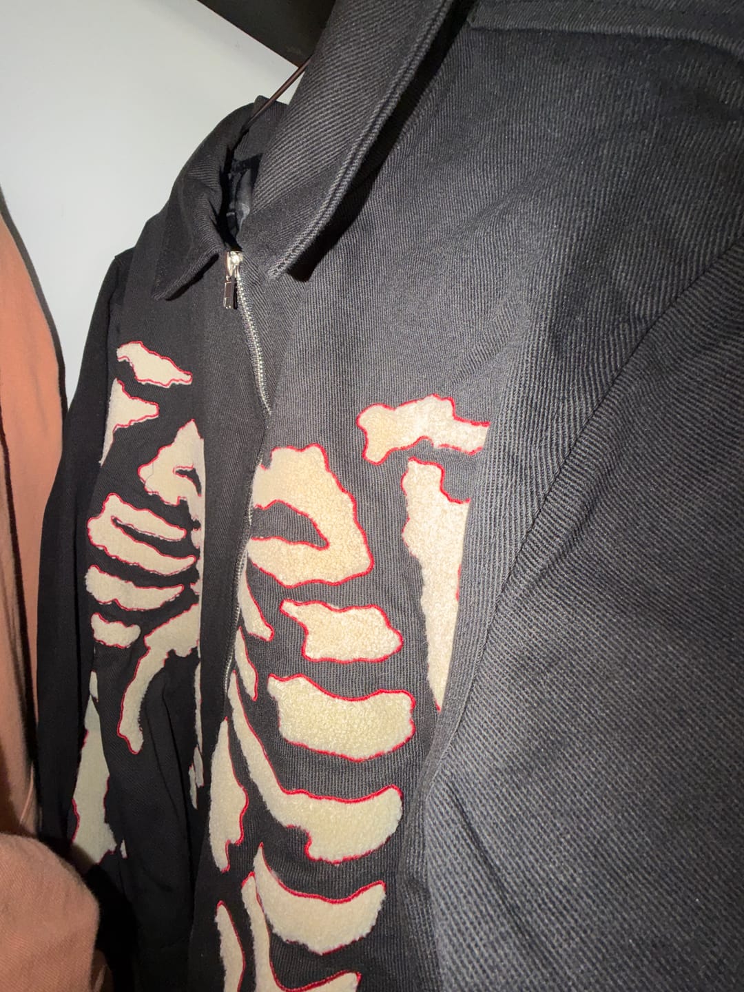 Customer photo review of Skull Terry Embroidered Distressed Cropped Work Jacket