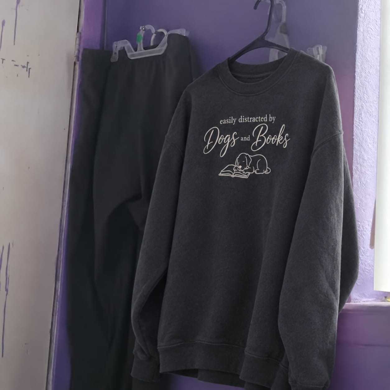 Customer photo review of Easily Distracted By Dogs And Books Embroidered Sweatshirt | Reader Gift