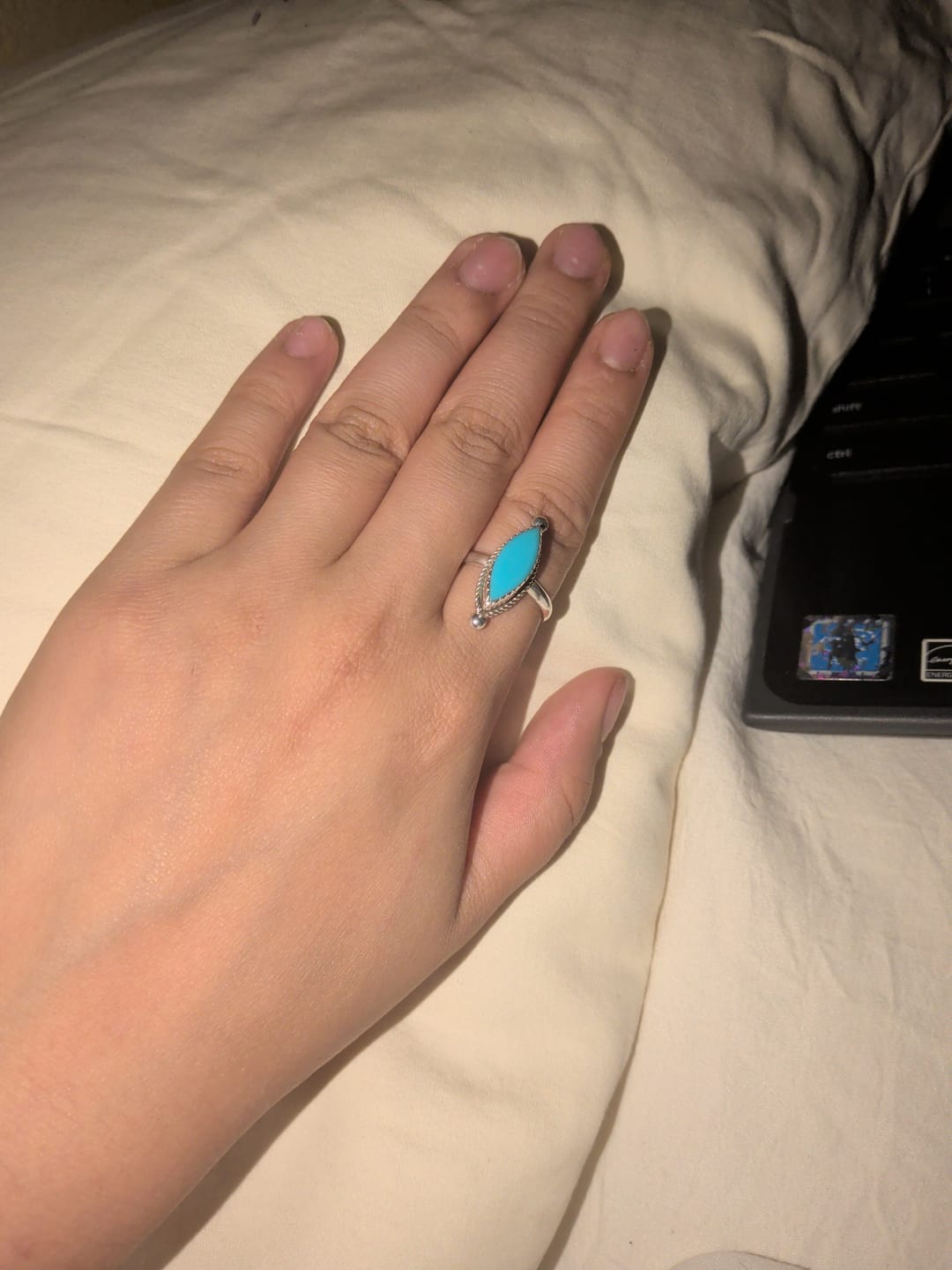 Customer photo review of Zuni Made Kingman Turquoise & Sterling Silver Ring