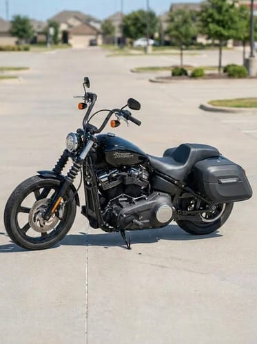 Customer photo review of 40L - Lamellar Raven Extra Large Leather Covered Motorcycle Hard Saddlebags for Harley Softail Street Bob FXBB/S