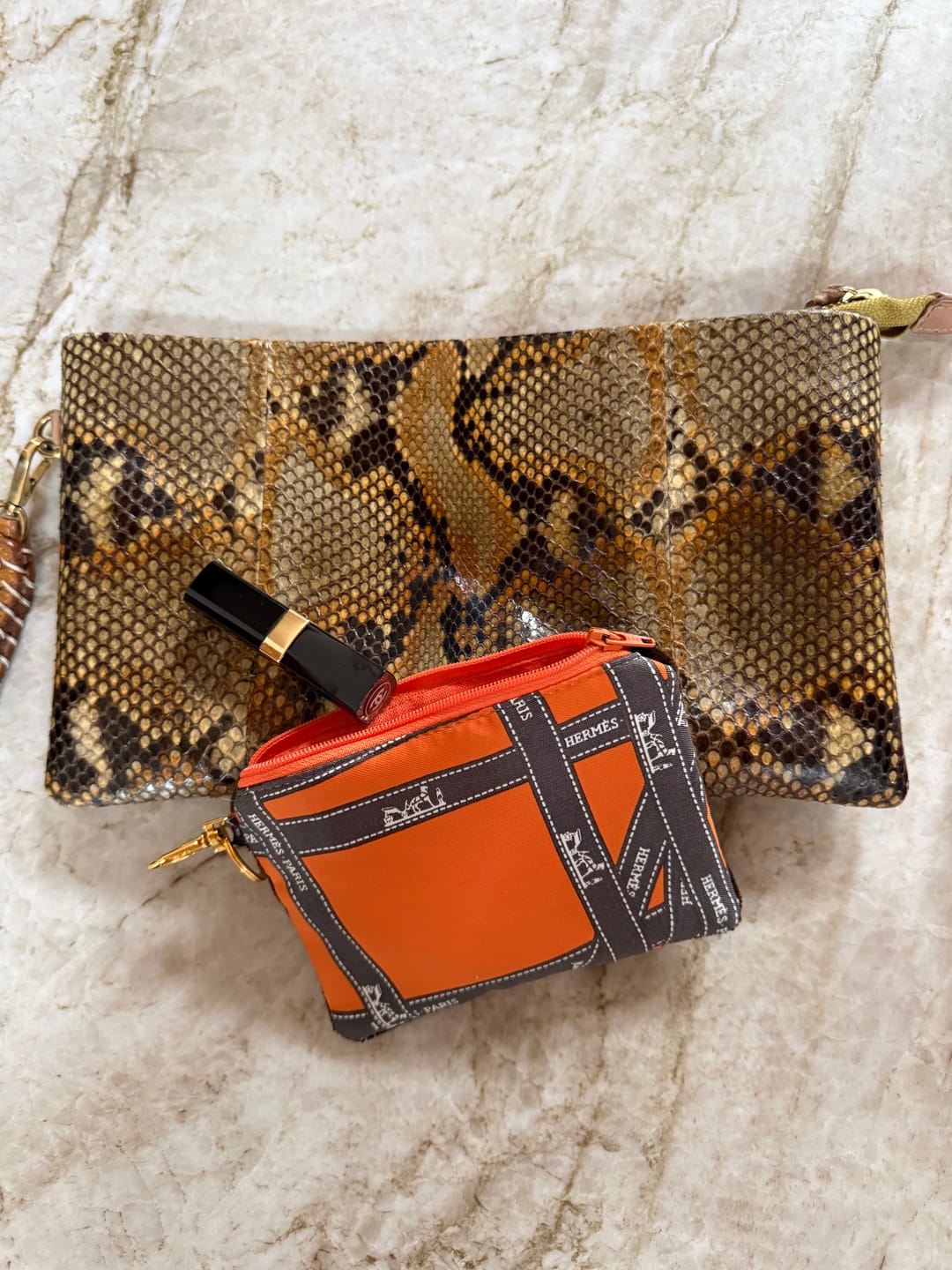 Customer photo review of Bolduc Ribbon Orange Vintage Silk Scarf Coffee Run Keychain Bag