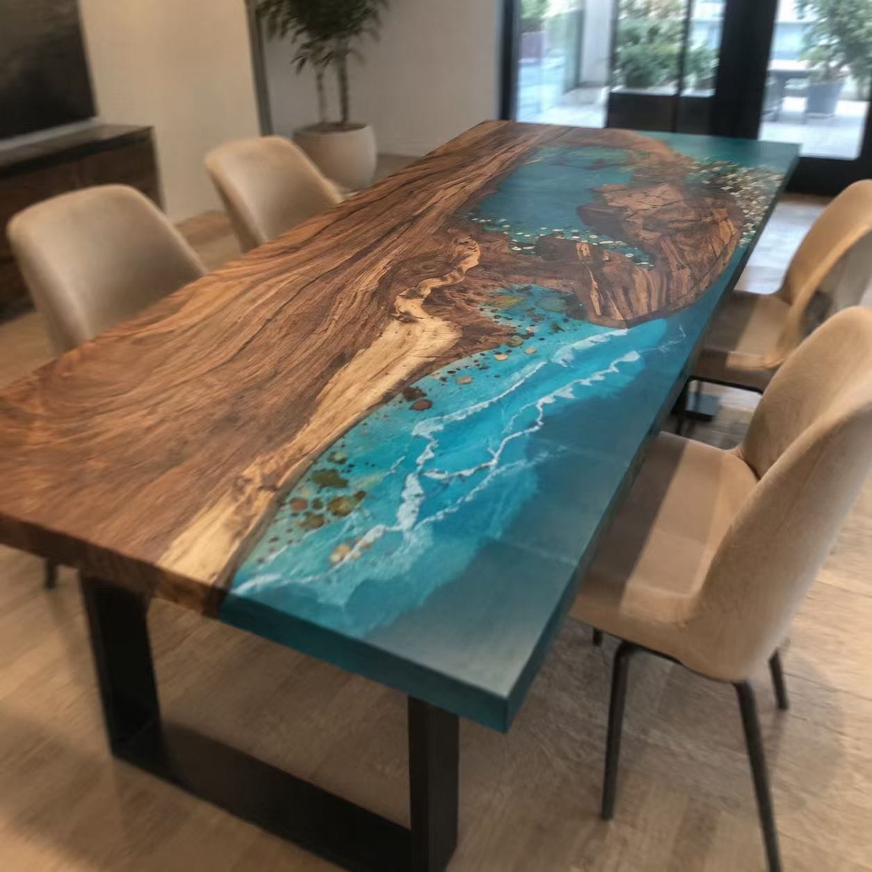 Customer photo review of Walnut with Black Epoxy Resin Dining Table